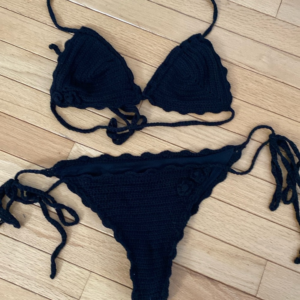 Frankie’s bikinis black crochet bikini